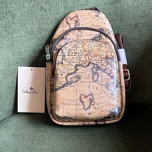 NWT Patricia Nash Annalie Vintage Map Print Backpack/Sling convertible Bag